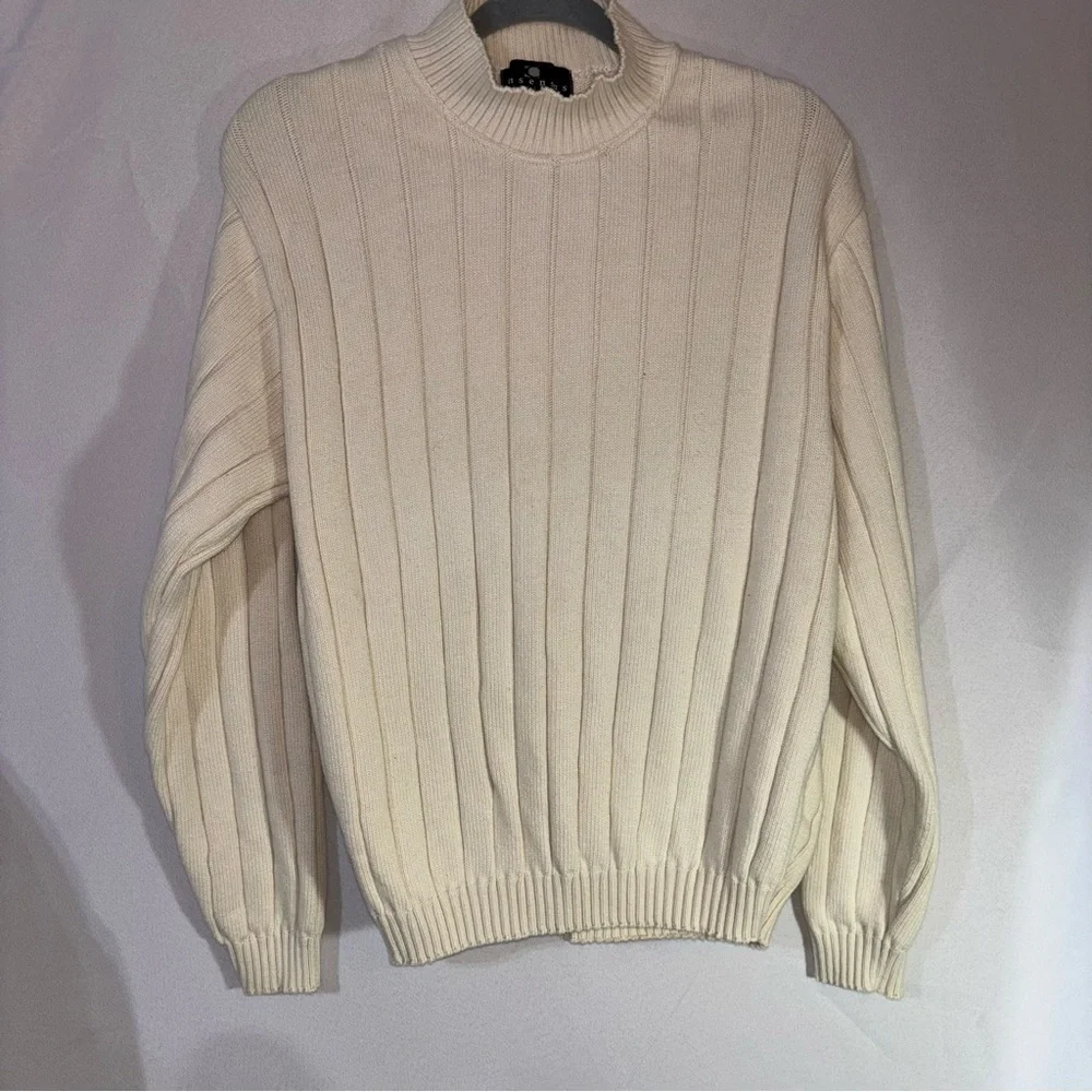 Consensus Sportswear Mock Neck Sweater Wide Ribbed 100% Cotton USA Made Size L
